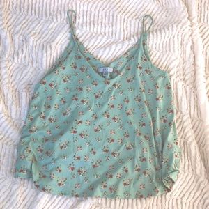 Gaze Flowy Light Green Spaghetti Strap Top with Orange and Pink Flowers Size XS